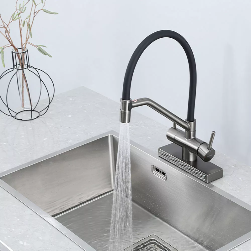 GAPPO Змішувач для кухні з водоспадом G4098-9, гнучкий вилив, збройова сталь