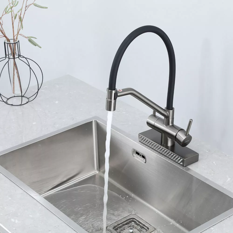 GAPPO Змішувач для кухні з водоспадом G4098-9, гнучкий вилив, збройова сталь