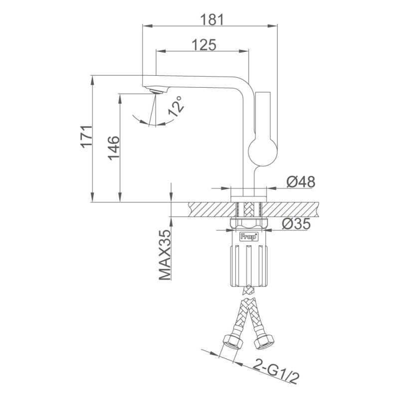 Frap Змішувач для умивальника F1088, литий вилив, латунь, хром