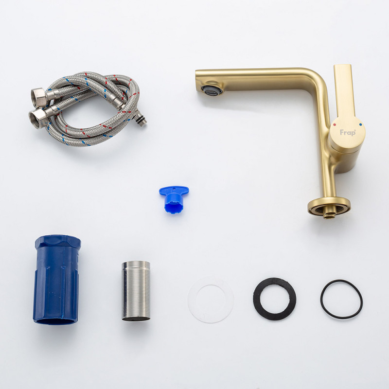 Frap Змішувач для умивальника F1088-3, литий вилив, латунь, золотий сатин