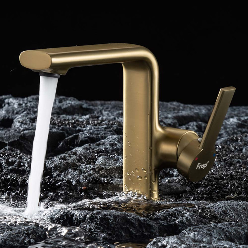 Frap Змішувач для умивальника F1088-3, литий вилив, латунь, золотий сатин