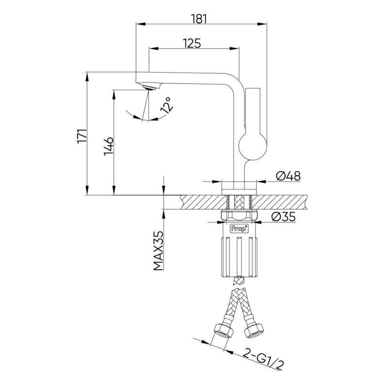 Frap Змішувач для умивальника F1088-3, литий вилив, латунь, золотий сатин