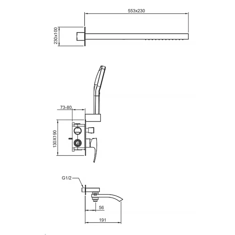 GAPPO Вбудована душова система G7107-70, 3 режими, латунь, хром