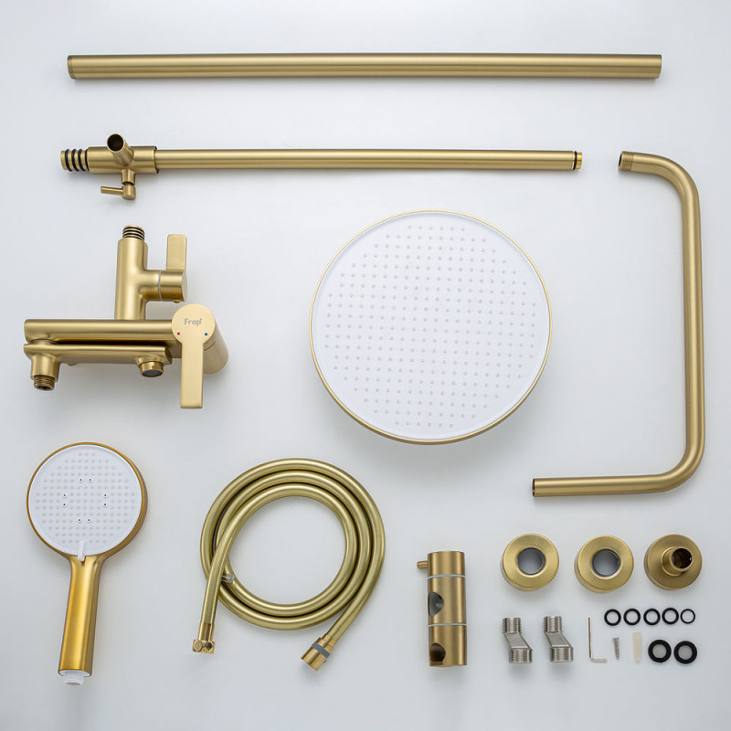 Frap Душова система F2488-3 з поворотним виливом, 3 функції, латунь, золотий сатин