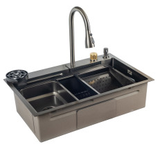 ITAL Кухонна мийка HD7246B, 720x460мм, нержавіюча сталь, сифон HD10+HD14, чорний