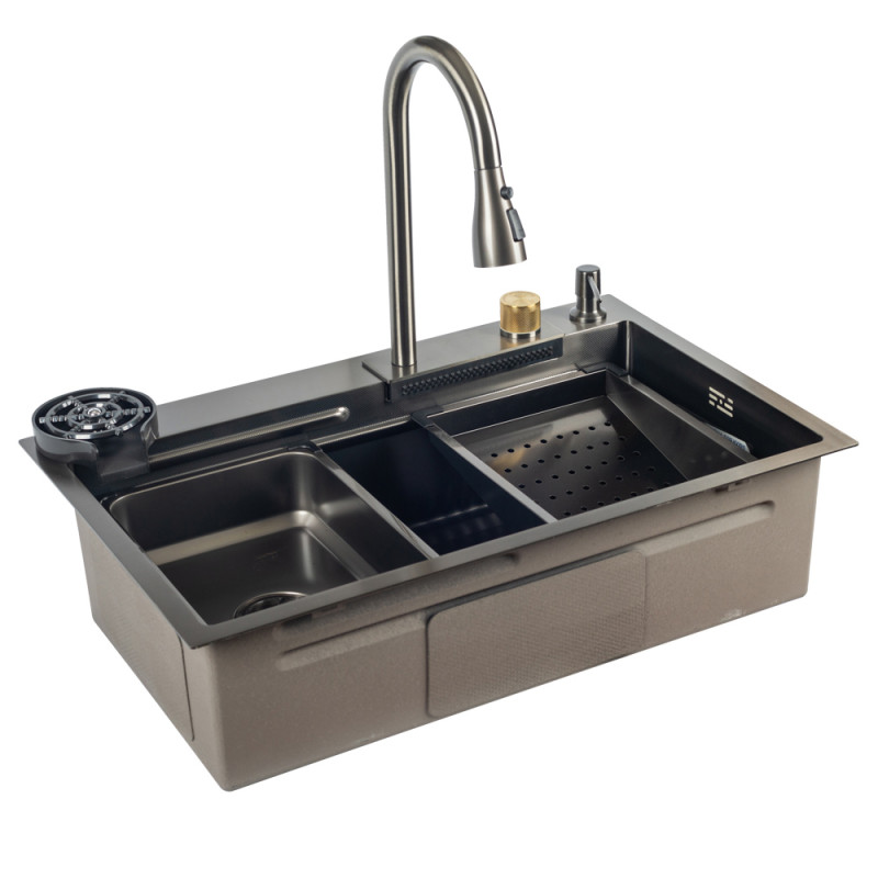 ITAL Кухонна мийка HD7246B, 720x460мм, нержавіюча сталь, сифон HD10+HD14, чорний