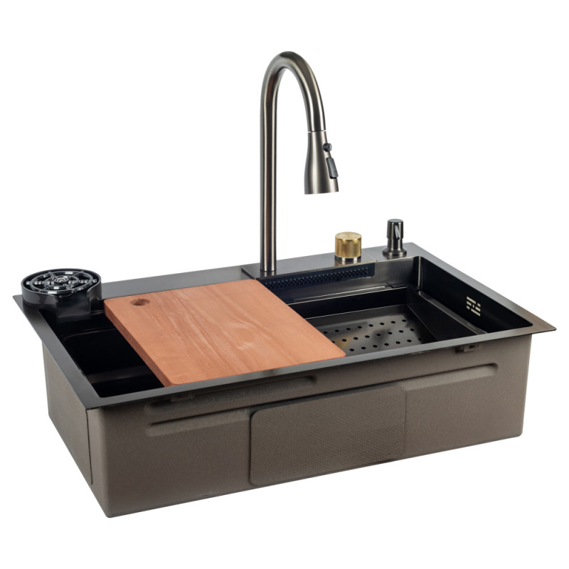 ITAL Кухонна мийка HD7246B, 720x460мм, нержавіюча сталь, сифон HD10+HD14, чорний
