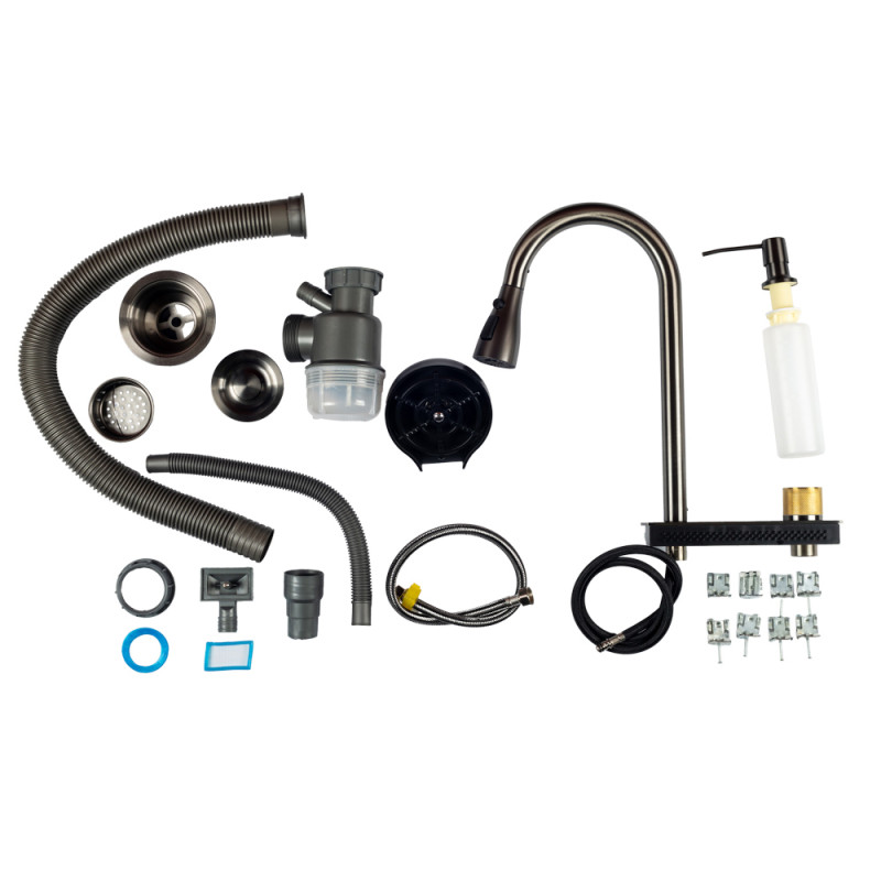 ITAL Кухонна мийка HD7246B, 720x460мм, нержавіюча сталь, сифон HD10+HD14, чорний