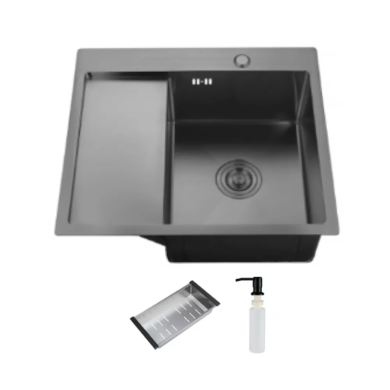 ITAL Кухонна мийка HD5851R, 580x510мм, нержавіюча сталь, права, чорний