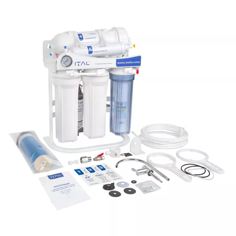 ITAL Фільтр зворотного осмосу 5-300P п'ятиступенева система очищення, помпа, мембрана 300 галон (IT-RO5-300P)