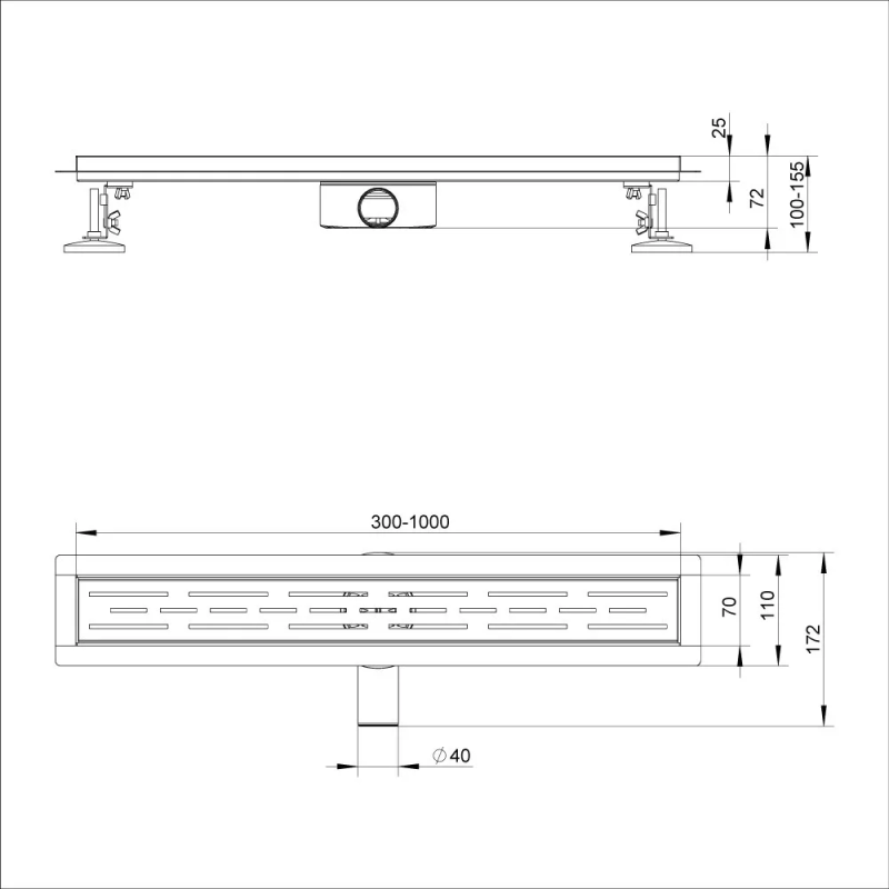ITAL Душовий трап IT03-FT01/800B поворотний, 800 мм, нержавіюча сталь, чорний