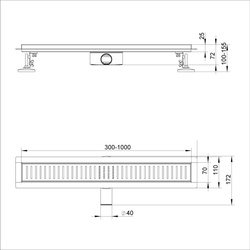 ITAL Душовий трап IT03-FT11/700, сифон поворот. 360, 700 мм, нержавіюча сталь