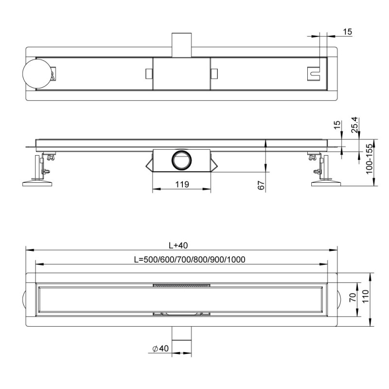 ITAL Душовий трап IT02-FT29/900 під плитку, 900 мм, нержавіюча сталь