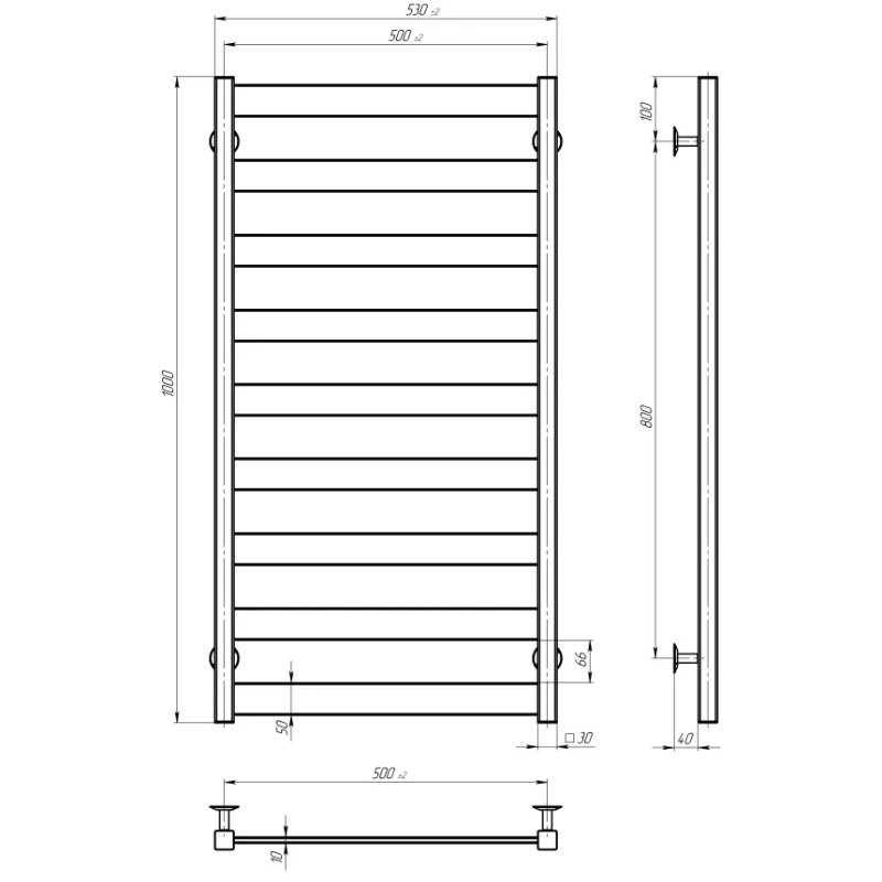 Deffi Рушникосушарка електрична Harmony П9, 500x1000, лівий, чорний