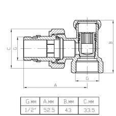 ITAL Вентиль радіаторний 1/2" балансувальний, кутовий (IH131114)
