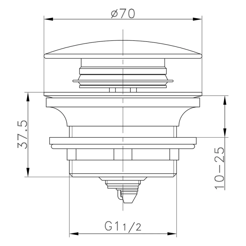 ITAL Донний клапан  HF1056, автомат,Ø70мм, 1 1/2", латунь, хром