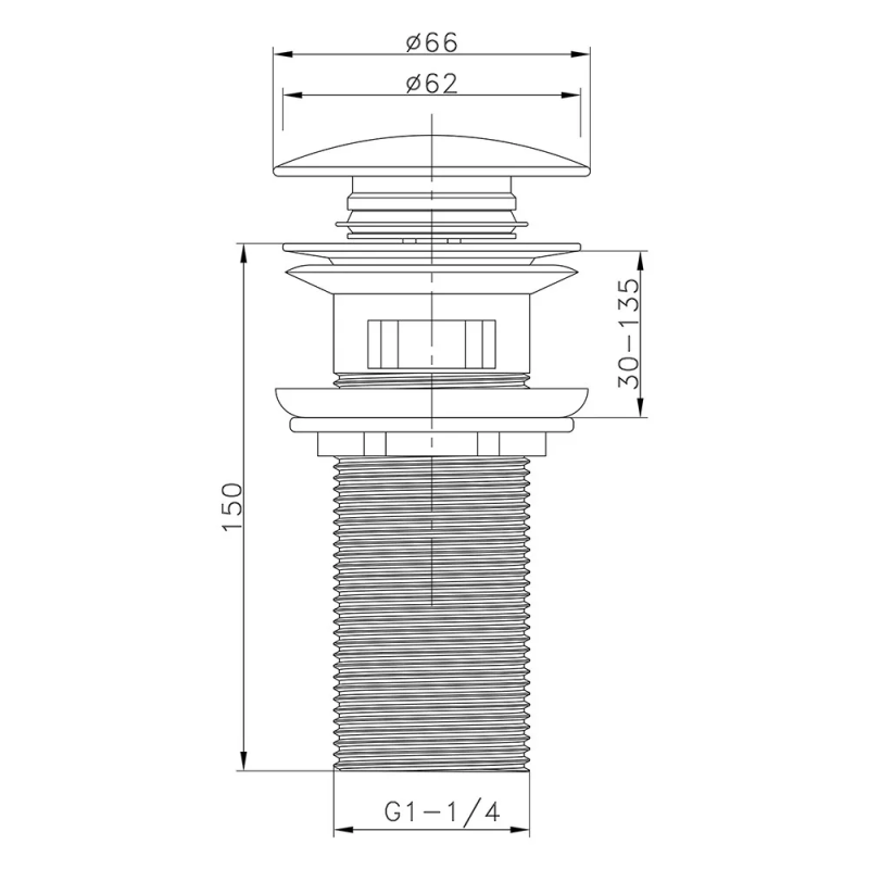 ITAL Донний клапан  HF1003-Y150, автомат, з переливом, Ø62мм, 1 1/4", латунь, хром