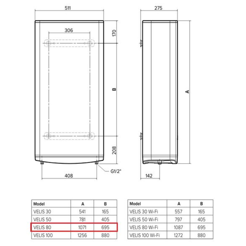 ARISTON Водонагреватель (бойлер) электрический 50 л. VELIS PRO 50 EU (3626135)