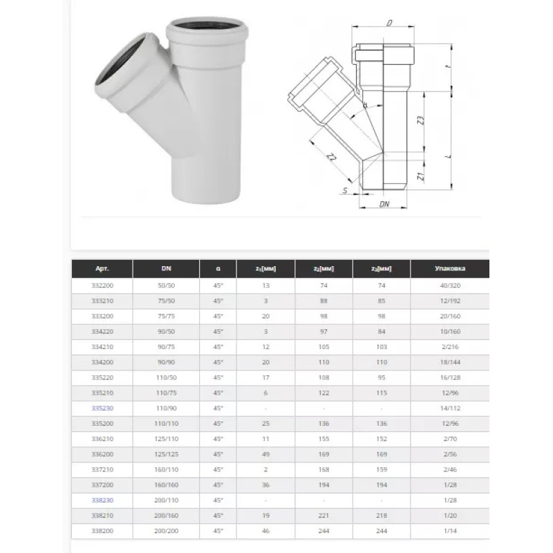 Ostendorf Трійник 45* 110/110мм (безшумний) (335200-05)