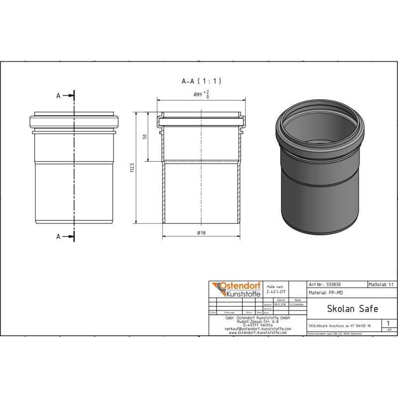 Ostendorf Редукція на каналізацію HT 75 (безшумна) (333830)