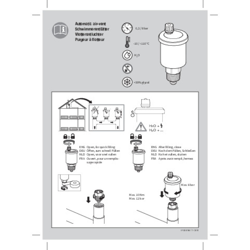 Flamco Автоматичний повітрявідвідник Flovent R 1/2" M (зі зворотним клапаном), PN8, 110 гр.С (27722)
