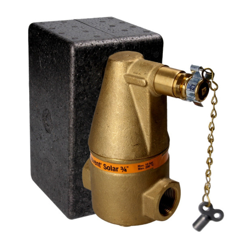 Flamco Сепаратор повітря vent Solar EcoPlus 3/4" мм (в ізоляції), ємність 0,22 л, 10 бар, 200 гр.С. (28663)