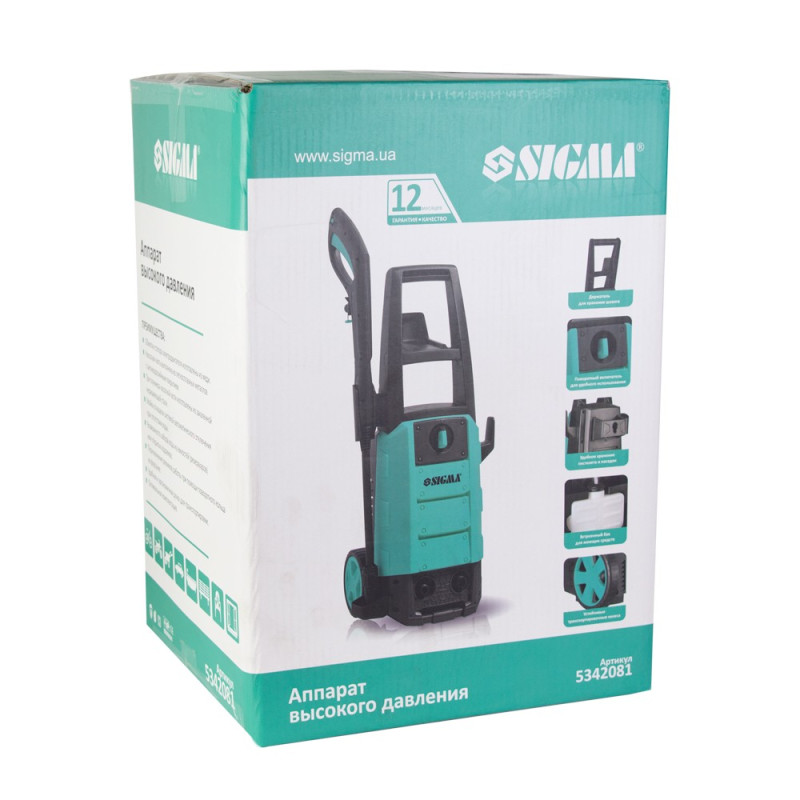 SIGMA Мийка високого тиску 1800Вт max 140bar 7 л/хв+турбонасадка (5342081)