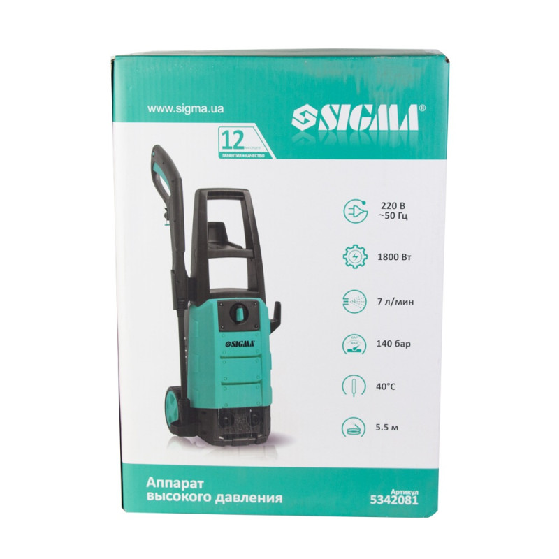 SIGMA Мийка високого тиску 1800Вт max 140bar 7 л/хв+турбонасадка (5342081)