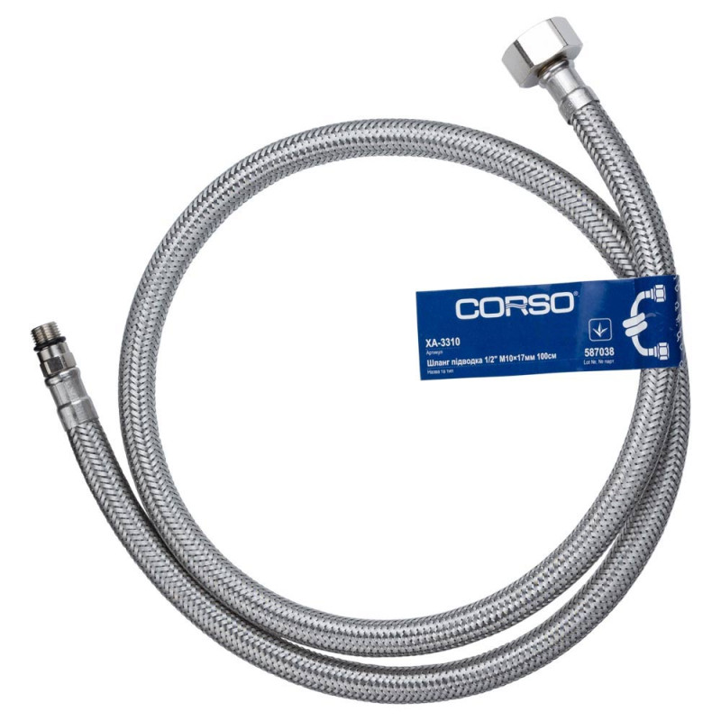 Corso Шланг підводка для води 1/2" М10×17мм 100см XA-3310 (9690650)