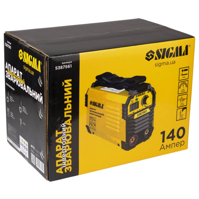 SIGMA Апарат зварювальний інверторний ММА-140А електрод 4мм дисплей (5387561)
