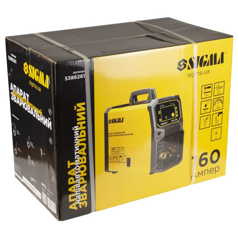 SIGMA Апарат зварювальний інверторний напівавтомат МIG/MMA-160А електрод 4мм дріт 0.8-1мм LED (5386261)