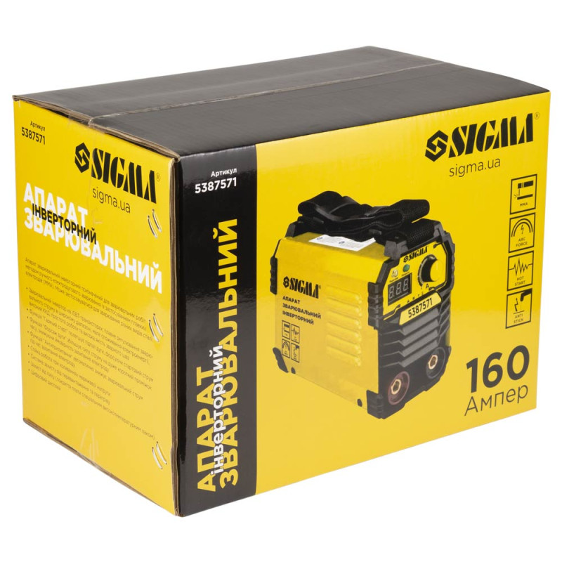 SIGMA Апарат зварювальний інверторний ММА-160А електрод 4мм дисплей (5387571)