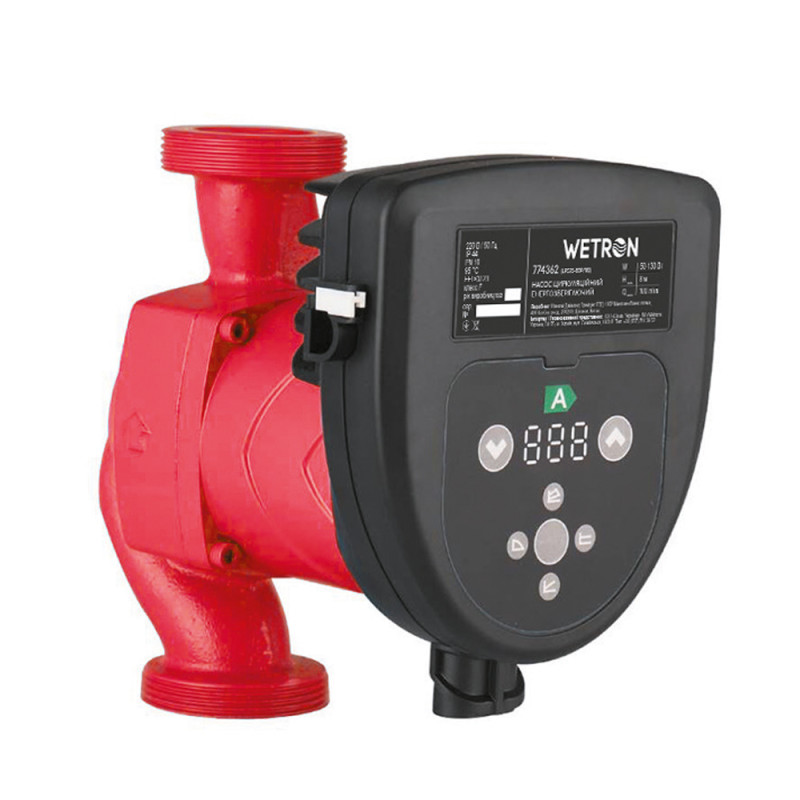 WETRON Насос циркуляційний енергозберігаючий 50-130Вт Hmax 8м Qmax 100л/хв Ø1½″ 180мм + гайки Ø1″ (774362)