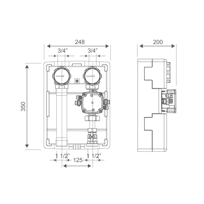 Icma Насосна група 1" 1/2 підключення справа, без насоса №R003