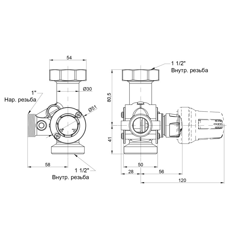 Icma Змішувальний триходовий вузол 1" 1/2 фіксованого регулювання №783