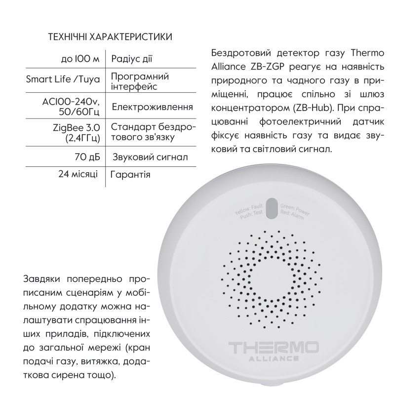Thermo Alliance ZigBee Бездротовий датчик Газу ZB-ZGP