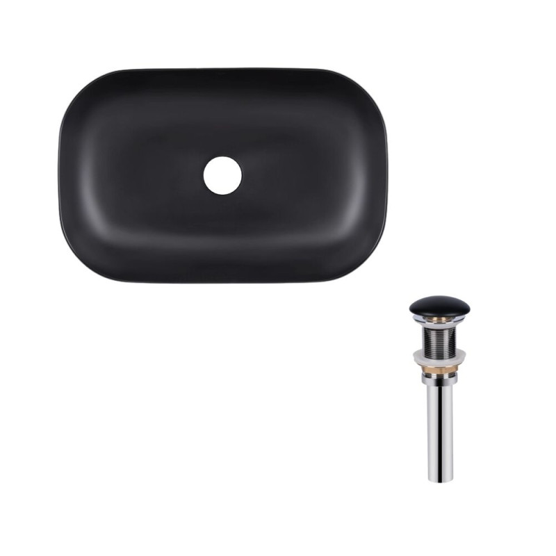 Qtap Комплект Robin: Раковина накладна прамокутна 610x400x145 мм Matt Black + Донний клапан PU03