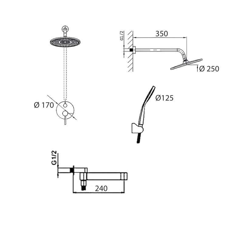Qtap Душова система універсальна Spring прихованого монтажу на три споживача QTSPR114CRM45705 Chrome