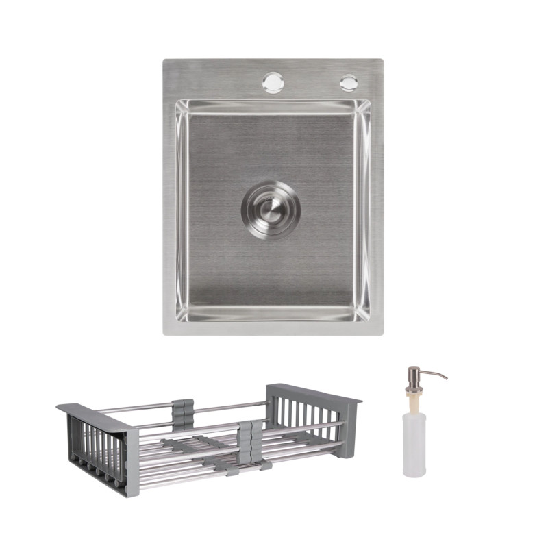 Lidz Комплект Handmade H4050 Мийка для кухні інтегрована Brushed у комплекті з дозатором + K01G Корзина для кухонної мийки