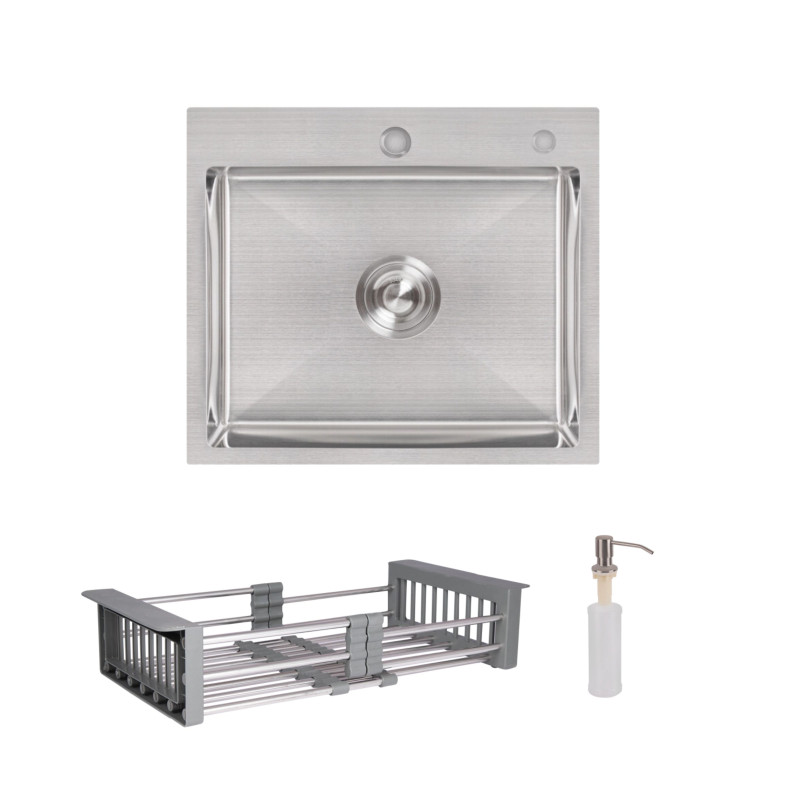 Lidz Комплект Handmade H5045 Мийка для кухні інтегрована Brushedу комплекті з дозатором + K01G Корзина для кухонної мийки