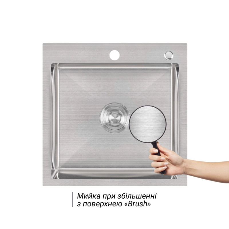 Lidz Комплект Handmade H5050 Мийка для кухні інтегрована Brushed у комплекті з дозатором + K01G Корзина для кухонної мийки