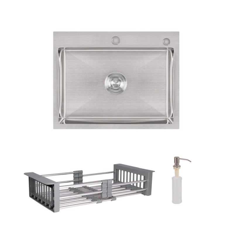 Lidz Комплект Handmade H5845 Мийка для кухні інтегрована Brushed у комплекті з дозатором + K01G Корзина для кухонної мийки