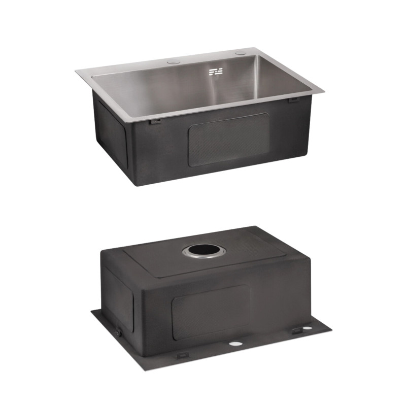 Lidz Комплект Handmade H5845 Мийка для кухні інтегрована Brushed у комплекті з дозатором + K01G Корзина для кухонної мийки