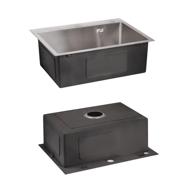 Lidz Комплект Handmade H6050 Мийка для кухні інтегрована Brushed у комплекті з дозатором + K01G Корзина для кухонної мийки