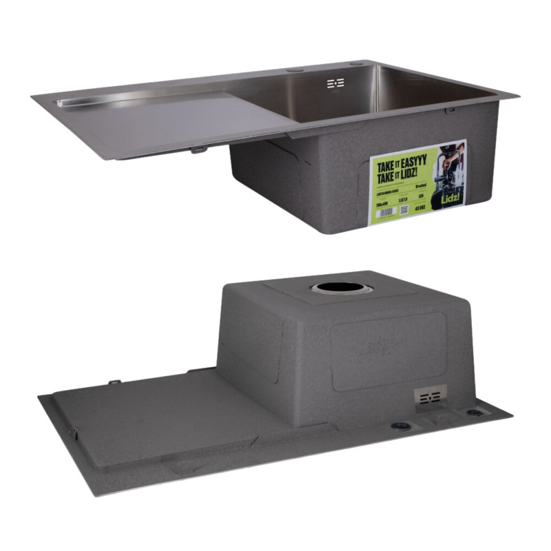 Lidz Комплект Handmade H7849L Мийка для кухні інтегрована крило зліва Brushed у комплекті з дозатором + K01G Корзина для кухонної мийки