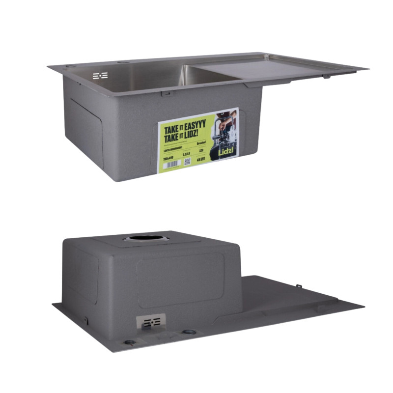 Lidz Комплект Handmade H7849R Мийка для кухні інтегрована крило зправа Brushed у комплекті з дозатором + K01G Корзина для кухонної мийки