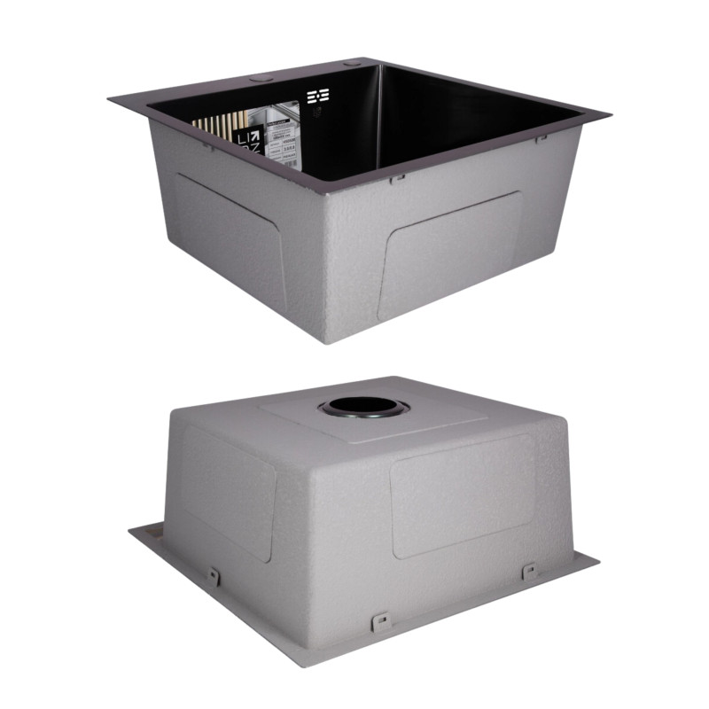 Lidz Комплект Handmade H5050B Мийка для кухні інтегрована BlackPVD у комплекті з дозатором + K01B Корзина для кухонної мийки