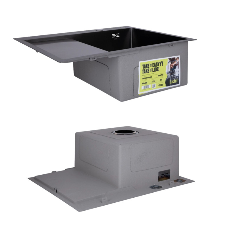Lidz Комплект Handmade H6350BL Мийка для кухні інтегрована крило зліва BlackPVD у комплекті з дозатором + K01B Корзина для кухонної мийки