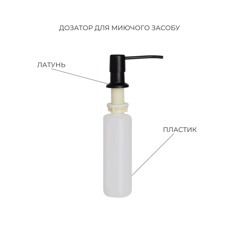 Lidz Комплект Handmade H6350BL Мийка для кухні інтегрована крило зліва BlackPVD у комплекті з дозатором + K01B Корзина для кухонної мийки