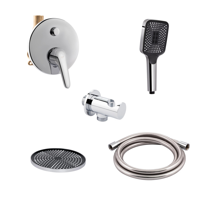 Qtap Комплект для душу Olsava Chrome: Змішувач QTOS6212107ODC + Лійки (QTRUC125CRM45952,QTHLA107CRM45948) + Шланг QTHADPVC200C + QTCRMBH030